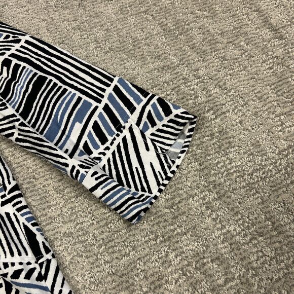 Ali Miles Top Shirt Womens Large Blue White Black Tunic 3/4 Sleeves Asymmetric - Picture 5 of 11